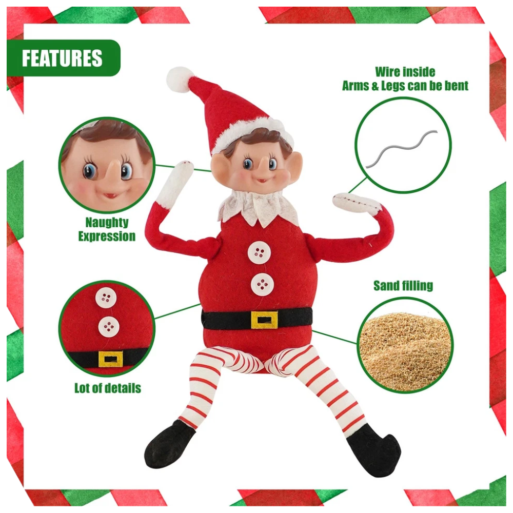 Christmas Elf Plush Toy 35cm Boy with Long Legs Poseable Shelf Figure Xmas Decor Gift Ideas
