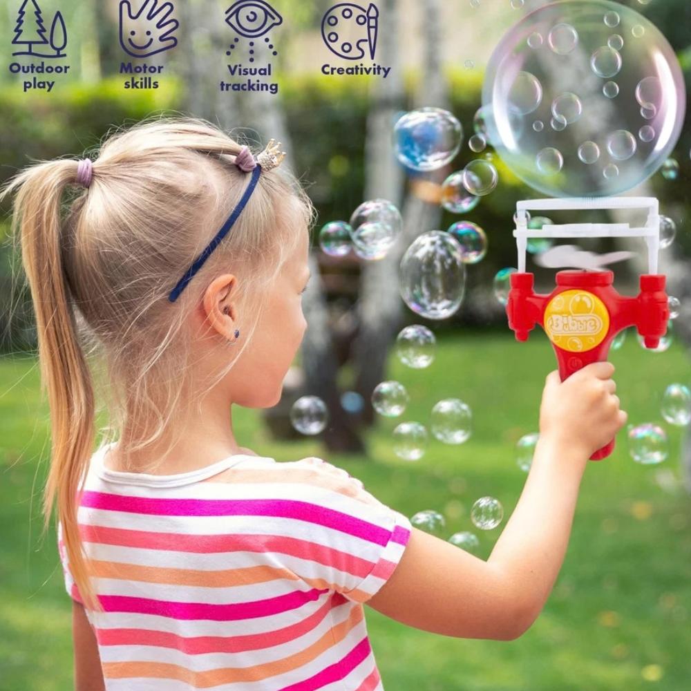 Bubbles in a Bubble Gun Bubble Blower Outdoor Sensory Toy for Kids