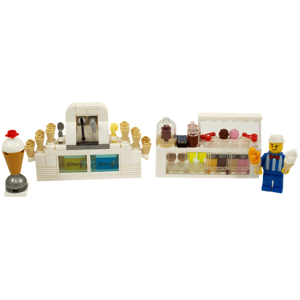 LEGO Ice Cream Shop Parlour with Seller Figure 119 Piece MOC Custom Kit Seasonal