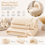 Moses Basket Bedding Set with Padded Liner Cream Waffle Soft Baby Nursery Bedding