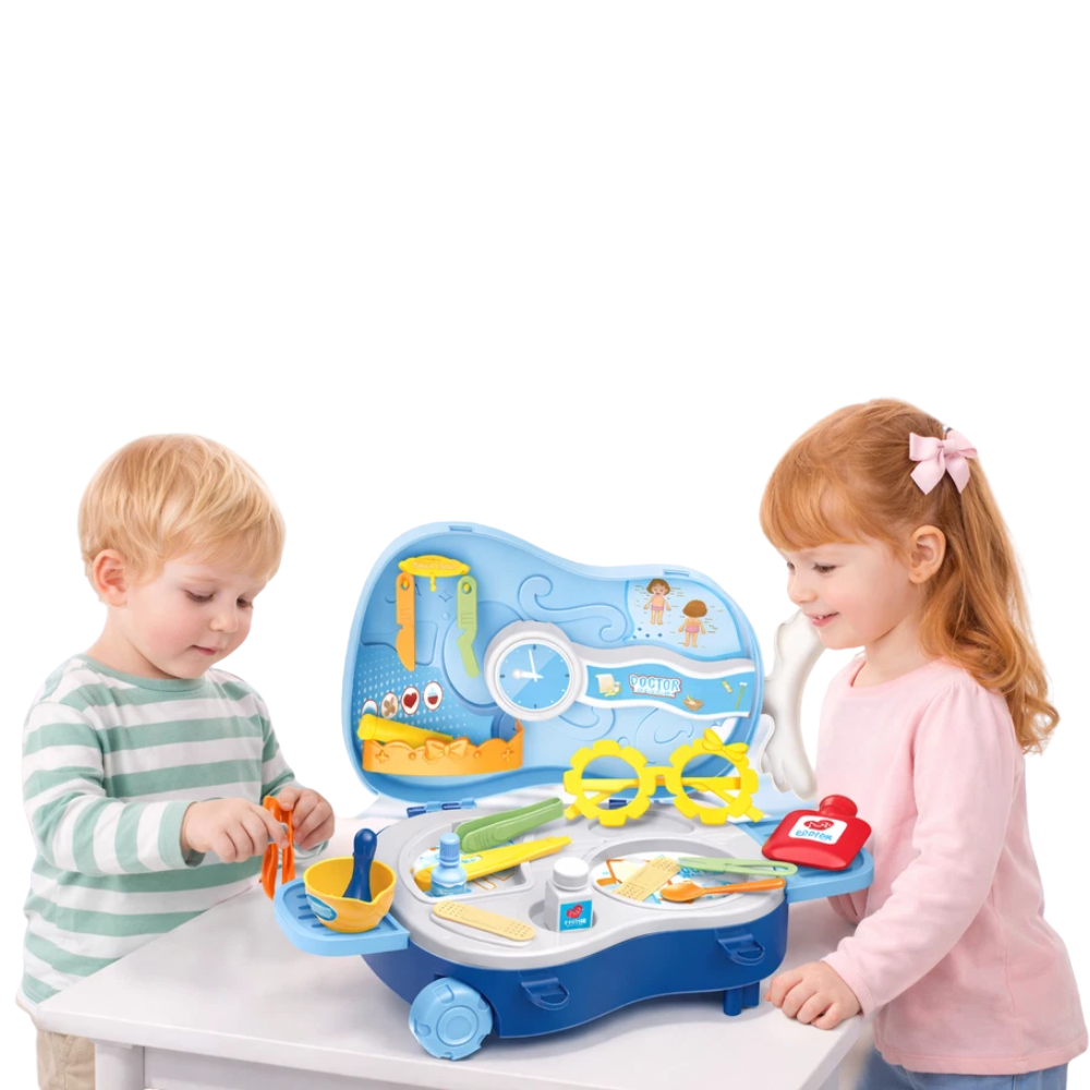 Kids Doctor Play Set 22PCS Rolling Suitcase Pretend Medical Kit