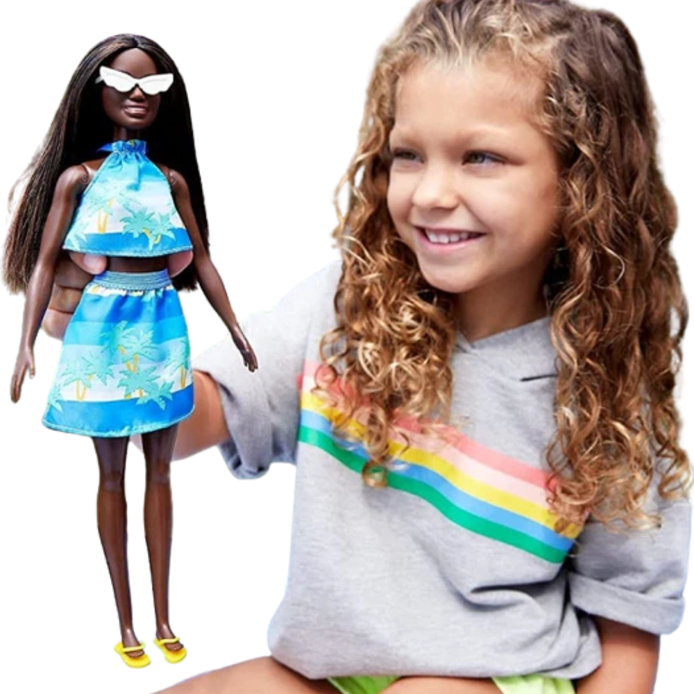Barbie Loves the Ocean Print Top & Skirt Doll New Recycled Kids Play Mattel Beach Doll Toy