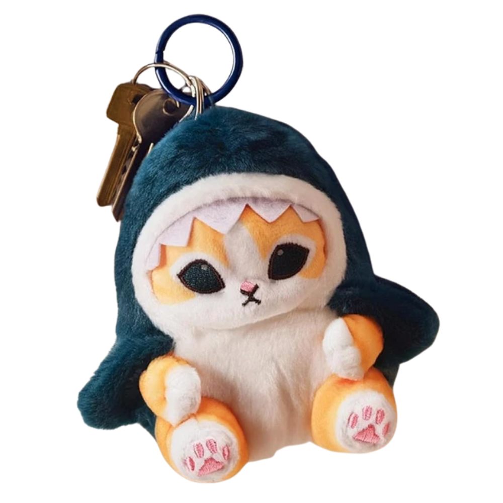 Mofusand Cat Plush Toy Shark Costume Small Soft Stuffed Animal with Removable Clip