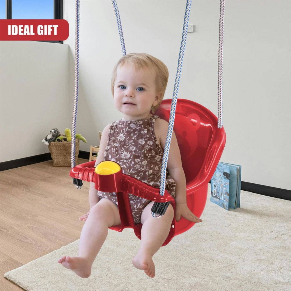 Kids Red Swing Seat with Garden Rope Toddler Indoor Outdoor Play 1-3 Years