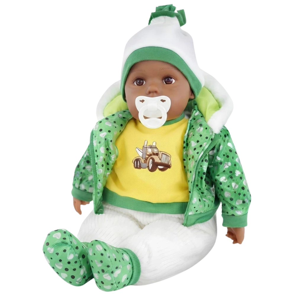 20 Inch Lifelike Ethnic Black Baby Doll Bibi Toy with Dummy Sounds & Accessories for Kids