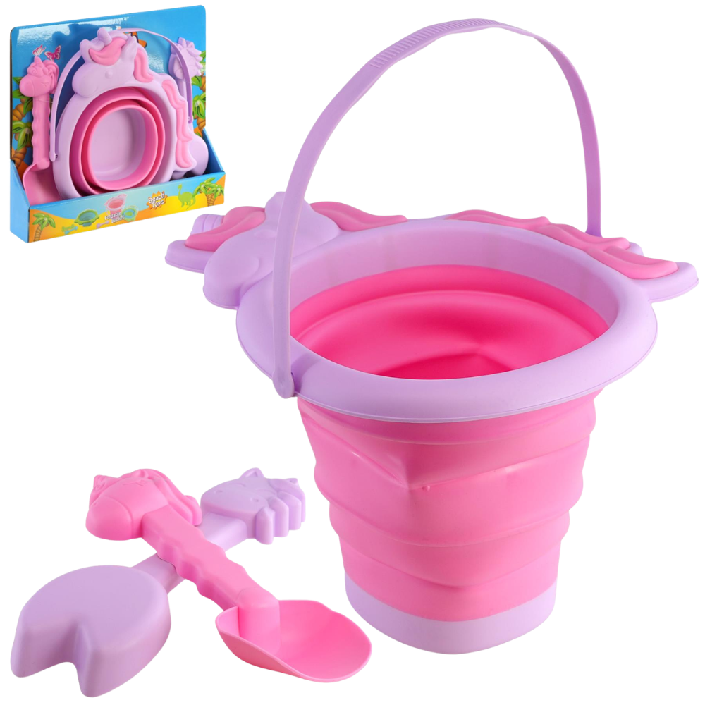 Kids Foldable Beach Bucket Spade Set Collapsible Animal Sandpit Toy Outdoor Play New