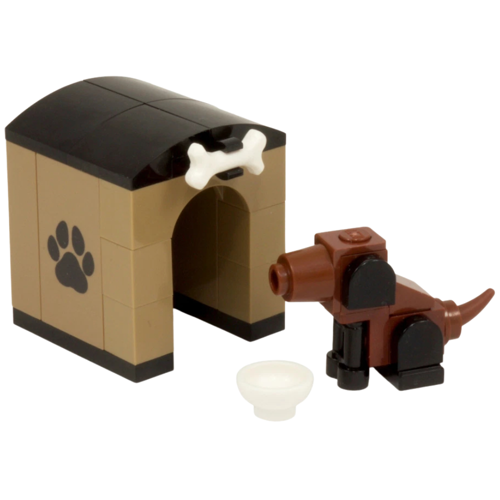 Lego Dog and Dog House Kennel Custom Model Kit Made with Genuine Lego Bricks Pet Accessory