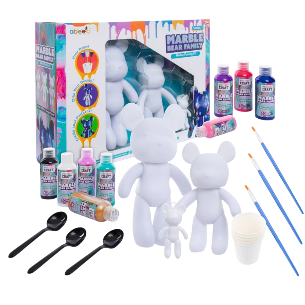 Abeec Marble Bear Family Pouring Craft Kit 3 Bears Painting Diy Art Set Kids Age 5+