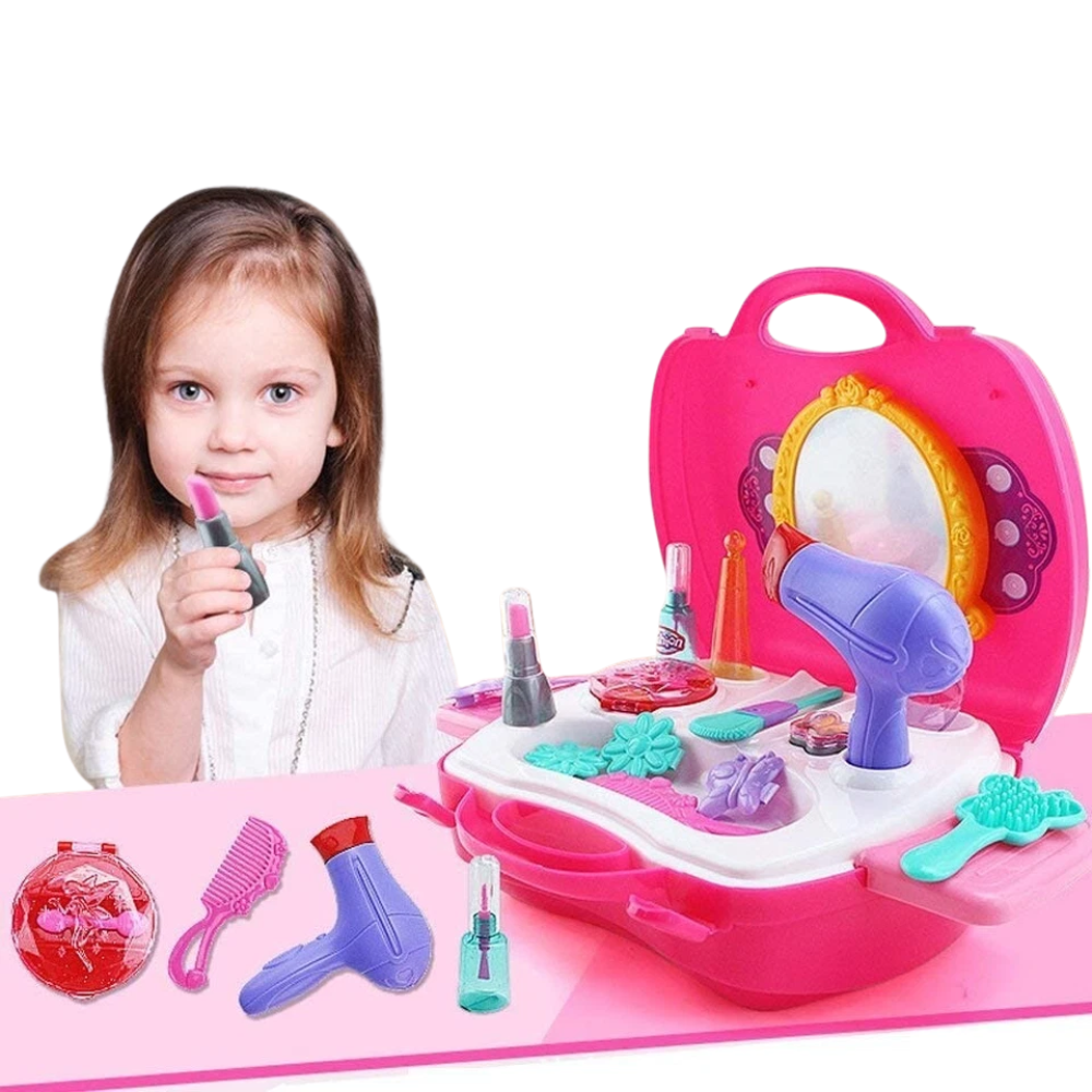Princess Makeup Set Vanity Beauty Case with Hair Dryer for Kids