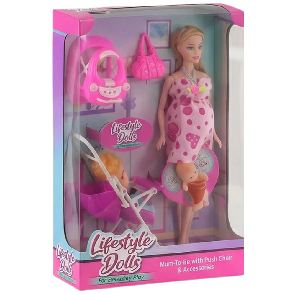 11" Pregnant Doll with Baby in Tummy Family Playset Stroller Walker Accessories Toy 3+