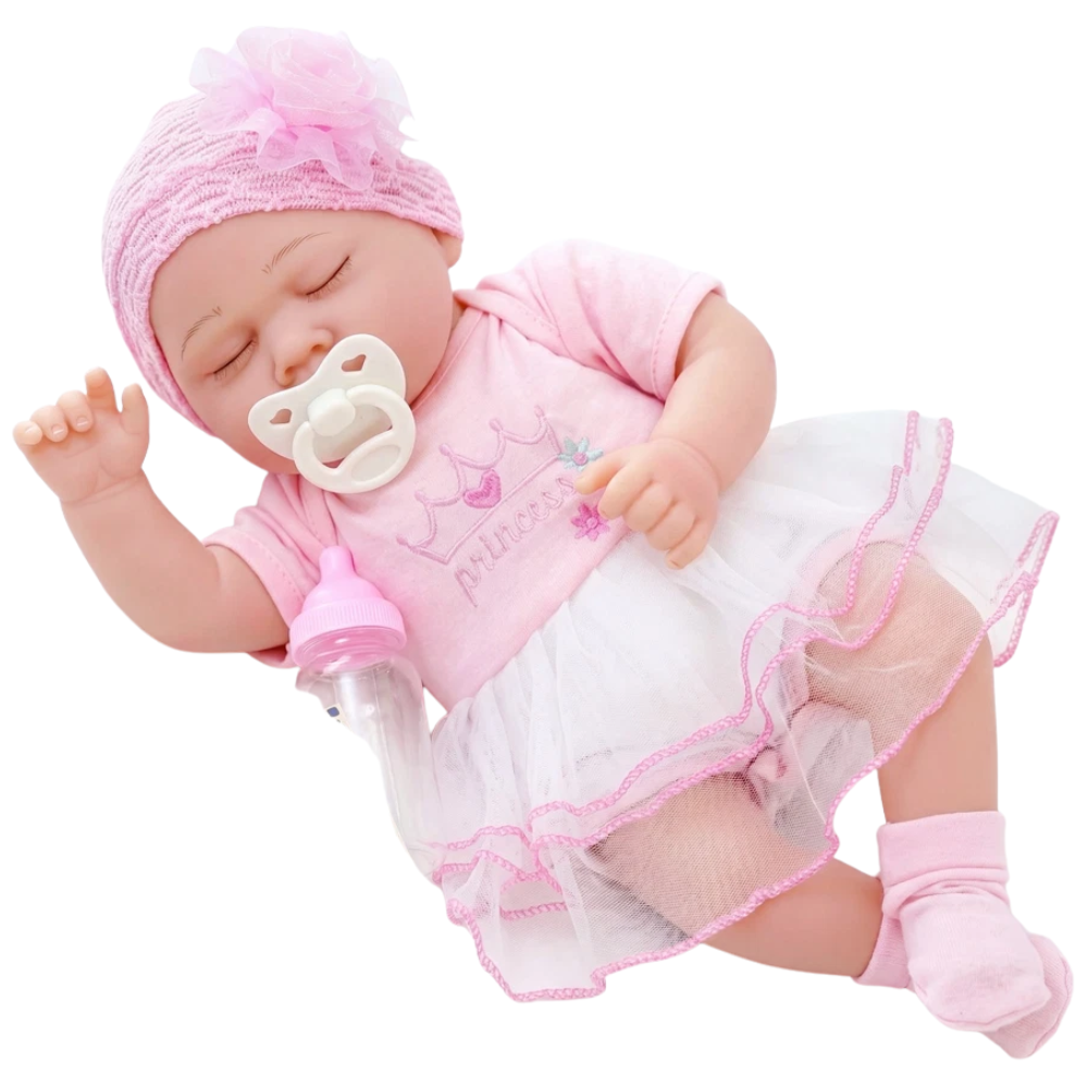 17 Inch Realistic Reborn Baby Doll Handmade Sleeping Open Eyes with Dummy Bottle for Kids