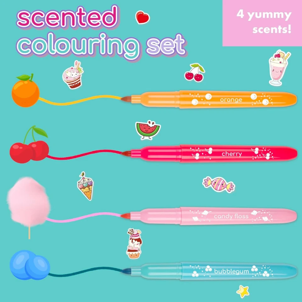 Abeec Sweet Treats Scented Metallic Colouring Set 8 Markers Stickers Art Kit 3+ Kids