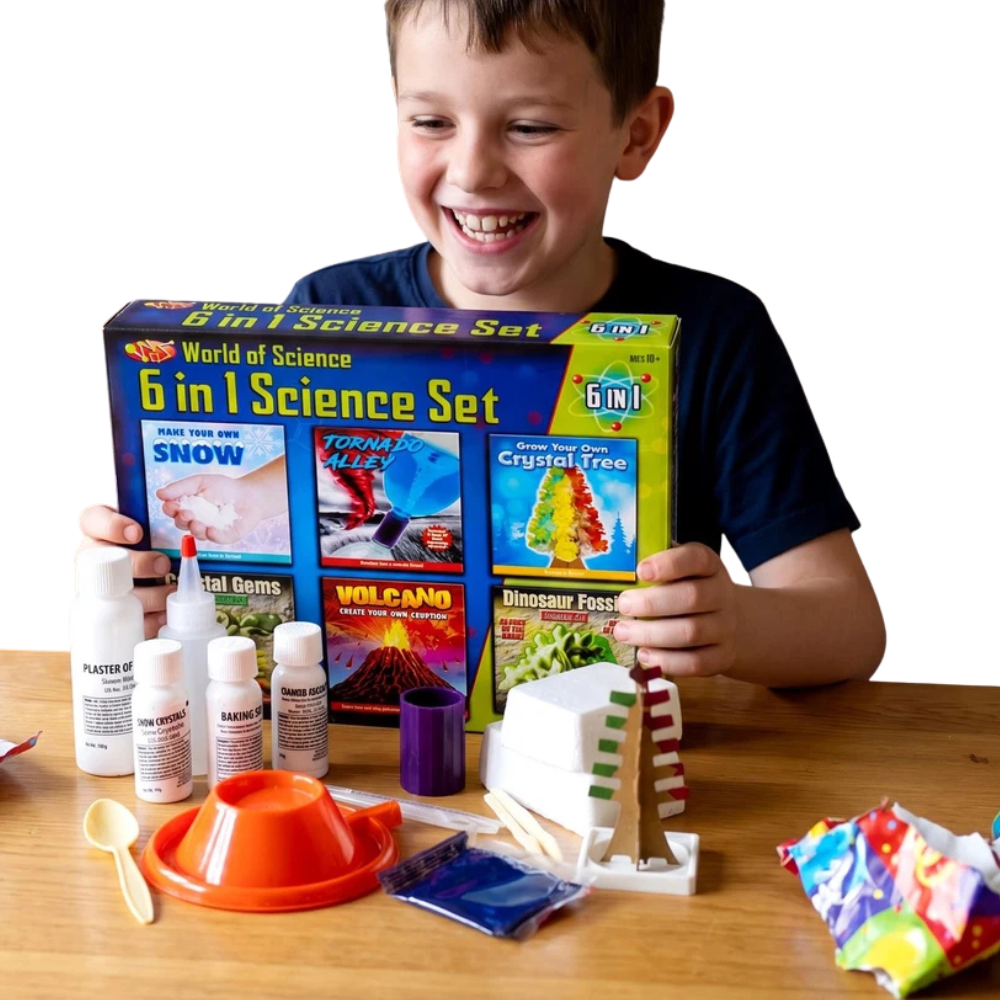 Kids Science Set 6-in-1 Experiment Kit Gemstone Dig Crystal Volcano STEM Toy