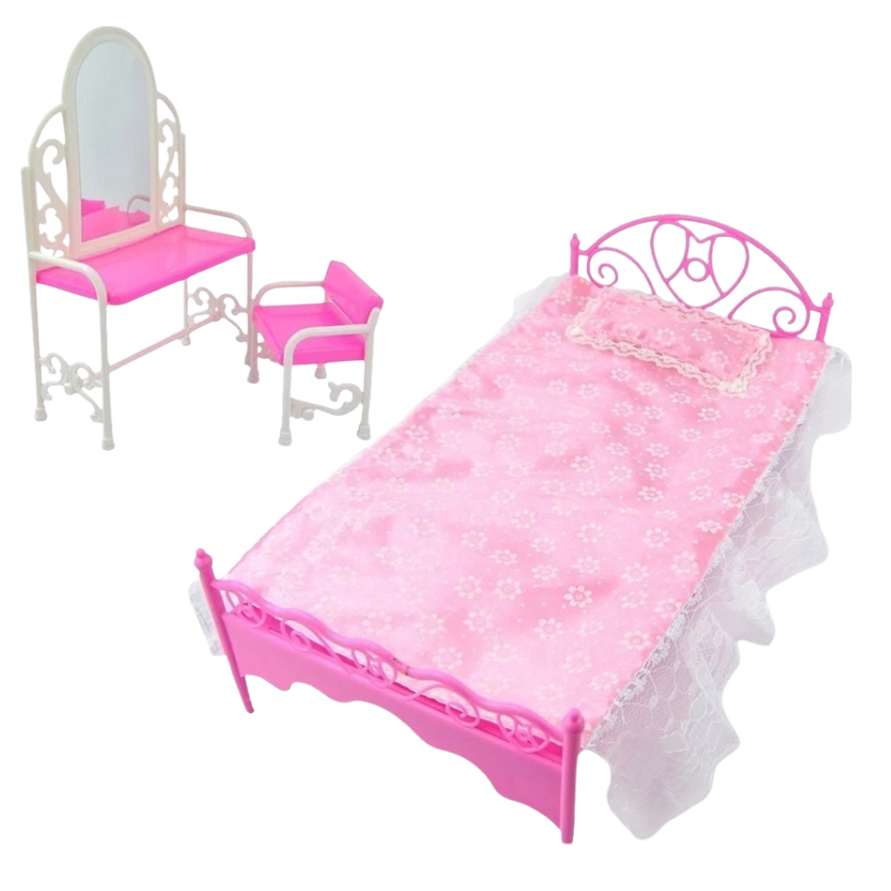 Lovely Pink 12" Fashion Doll House Bedroom Living Room Furniture