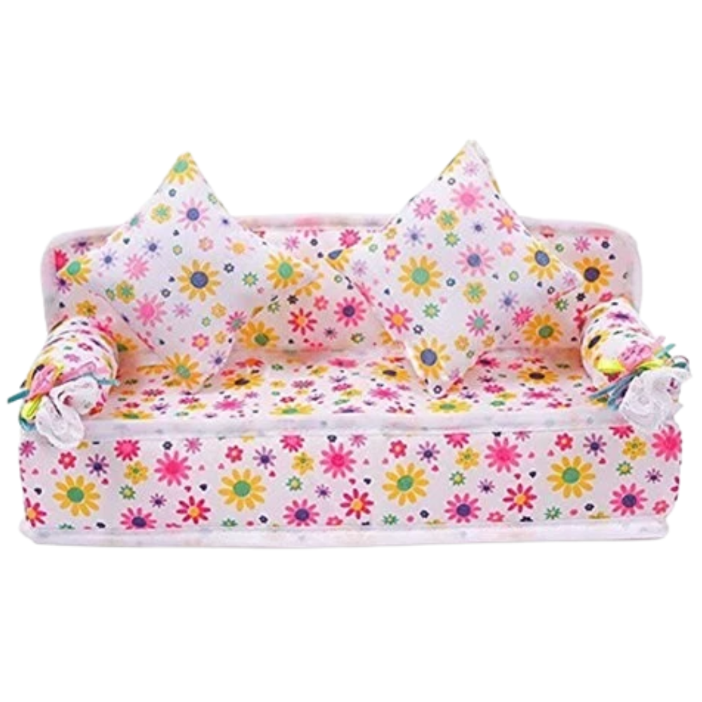 Plastic Doll Furniture Set Bed Dressing Table & Soft Sofa Pink