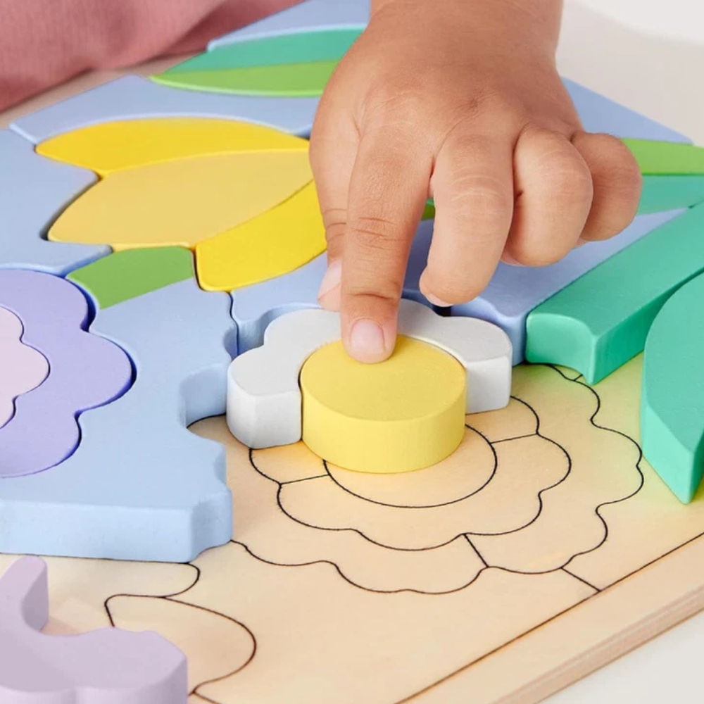 Fisher-Price Wooden Flower Puzzle Blocks Toy 37-Piece Educational Kids Shape Learning Game
