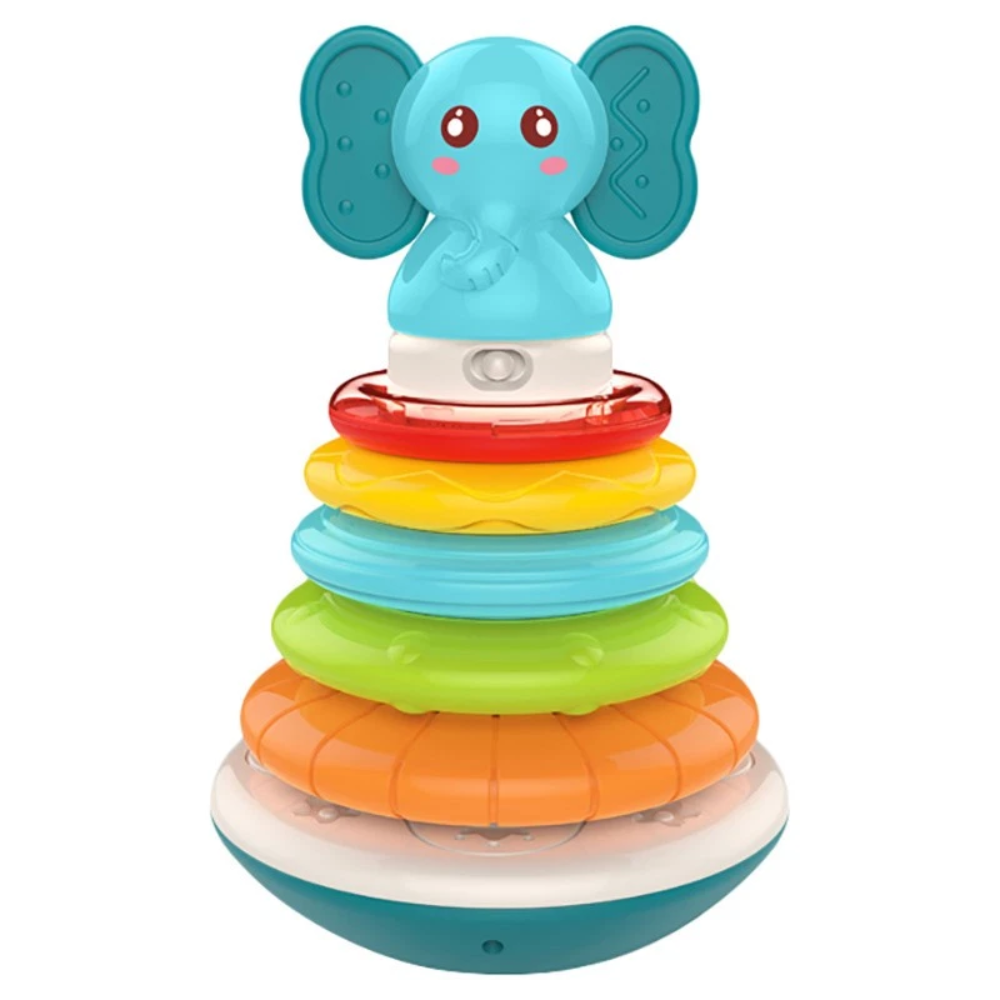 Musical Elephant Stacking Rings Toy for Babies with Rainbow Colours and Teether 6 Months+