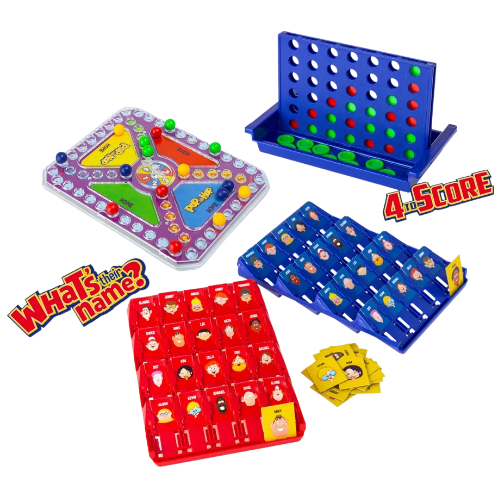 3-In-1 Travel Games Set for Kids Pop & Hop Four in a Row Noughts & Crosses Holiday Fun