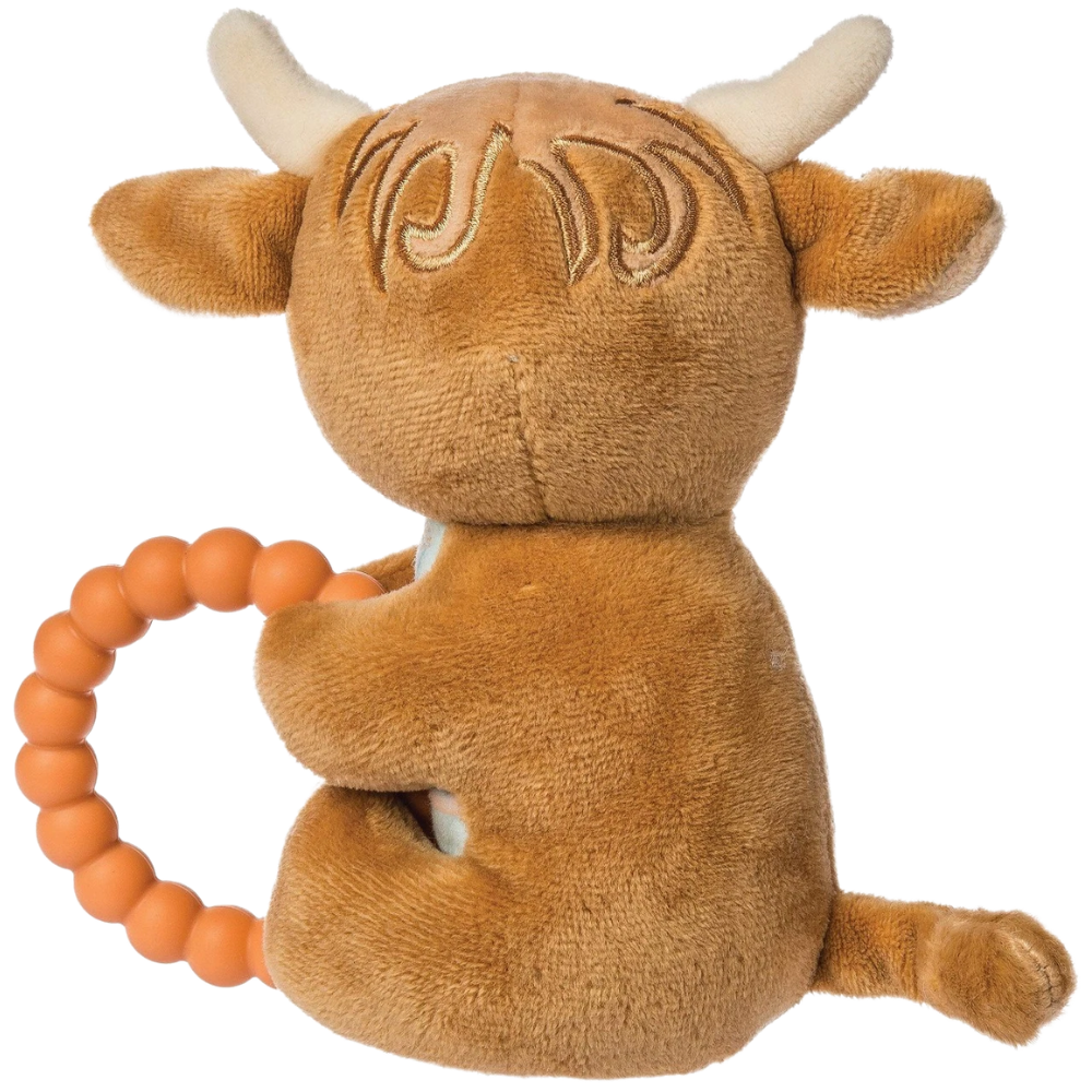 Mary Meyer Hetty Highland Cow Rattle 6 Inch Plush Baby Toy with Silicone Teether