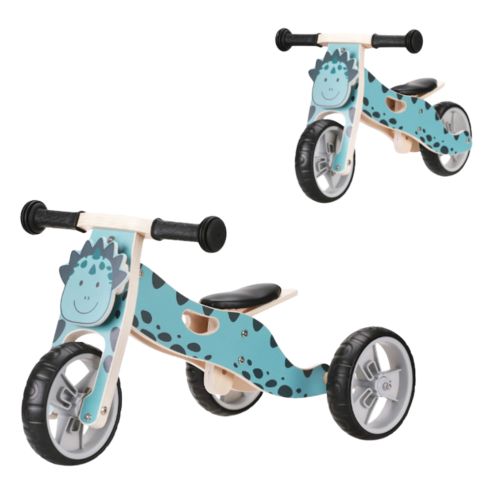 2-in-1 Kids Dino Tricycle Convertible Wooden Balance Bike Toddler Ride-On