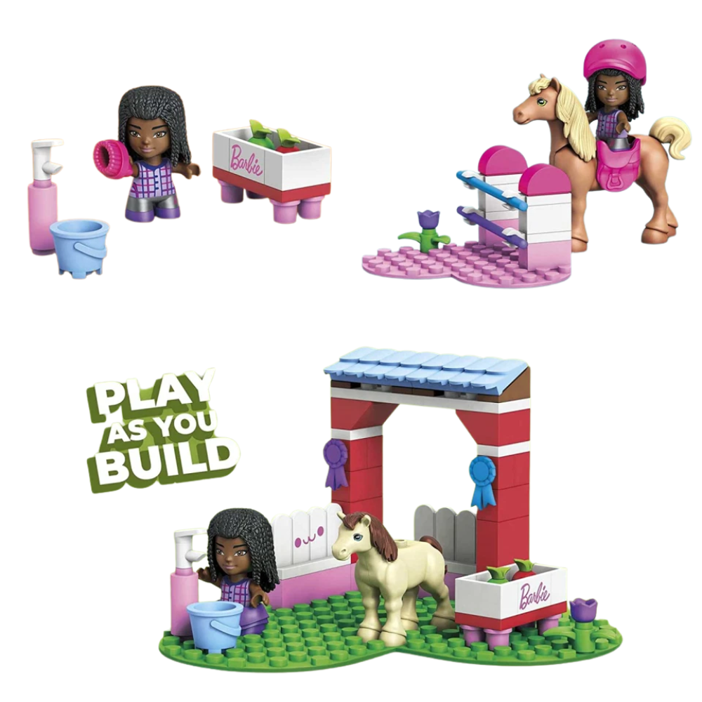 Mega Barbie Horse Jumping Building Set 68 Blocks with 1 Micro-Doll Creative Toy Set