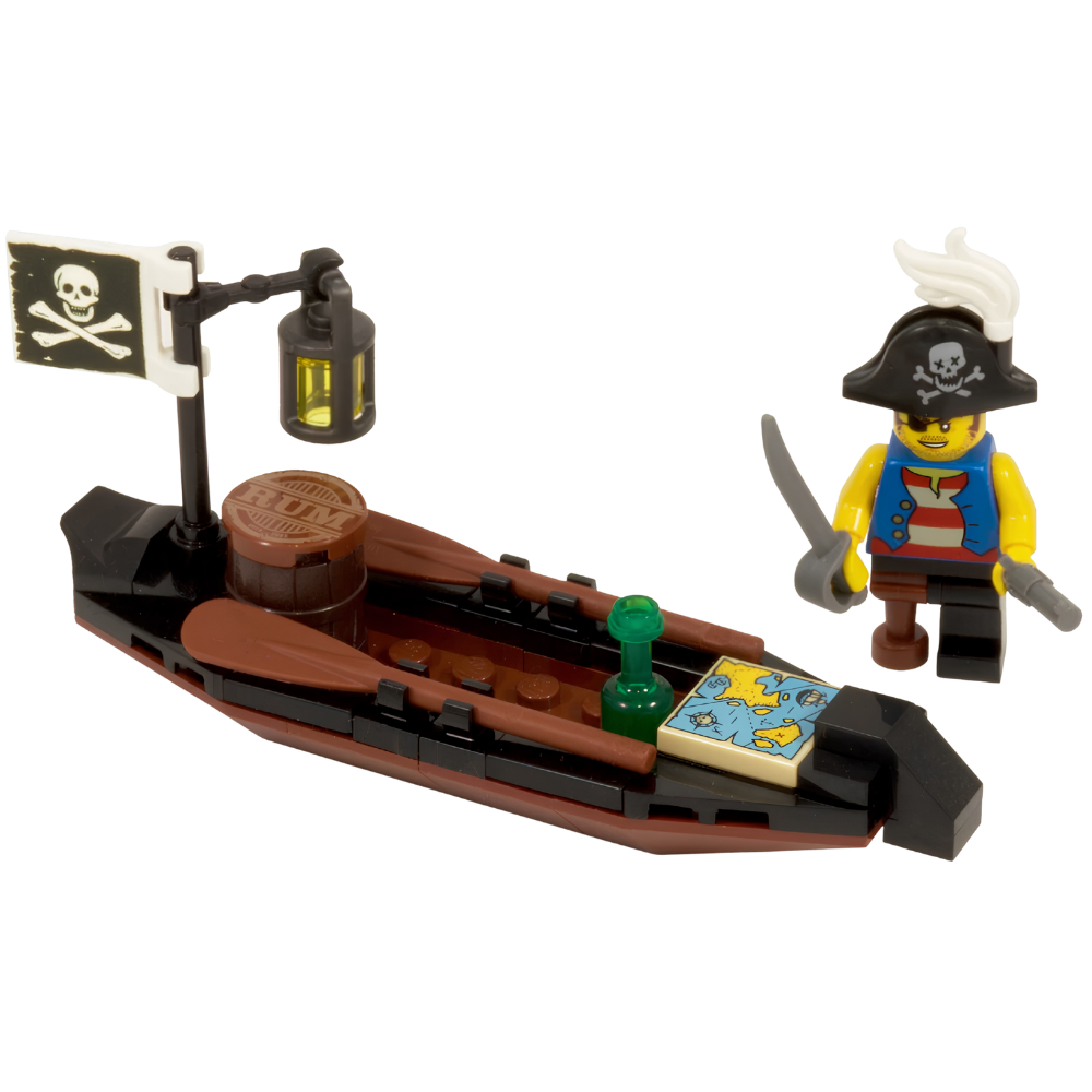 LEGO Pirate Boat Ship with Minifigure, Treasure Map, Jolly Roger Flag & Accessories