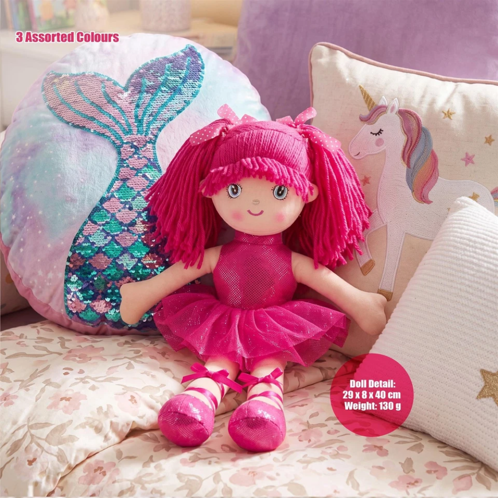 16-Inch Ballerina Rag Doll Girl with Hair & Tutu Dress Soft Plush Bibi Doll for Kids