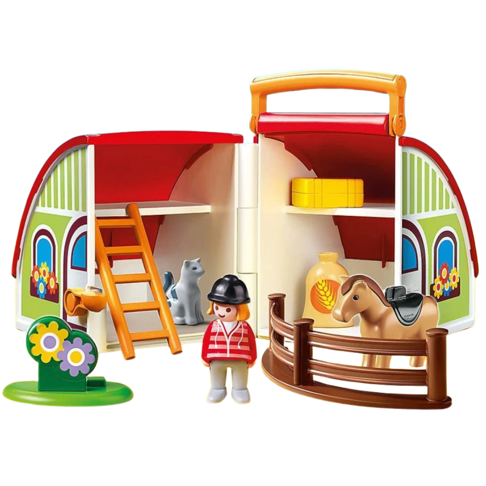 Playmobil 70180 1.2.3 Colourful Barn Yard Playset with Farmhouse Cat Horse Ladder