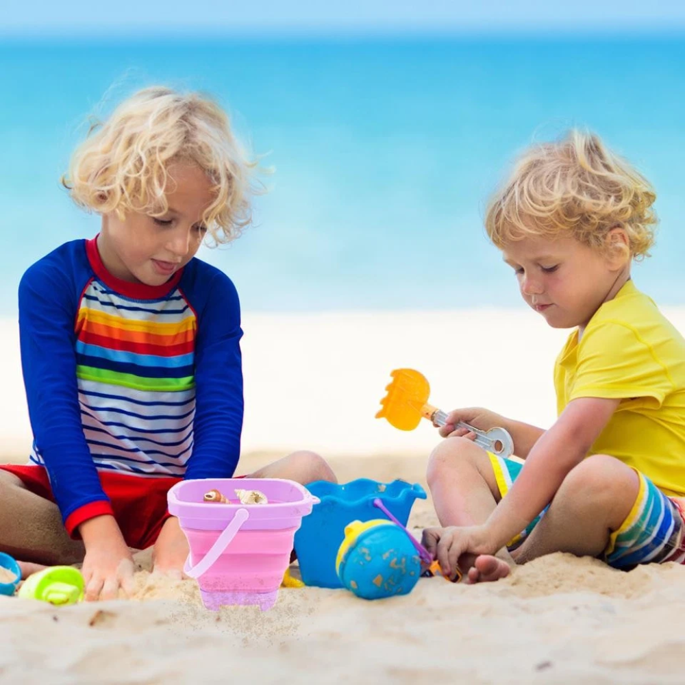 Kids Foldable Beach Bucket Collapsible Sandpit Toy Outdoor Travel Toy Blue