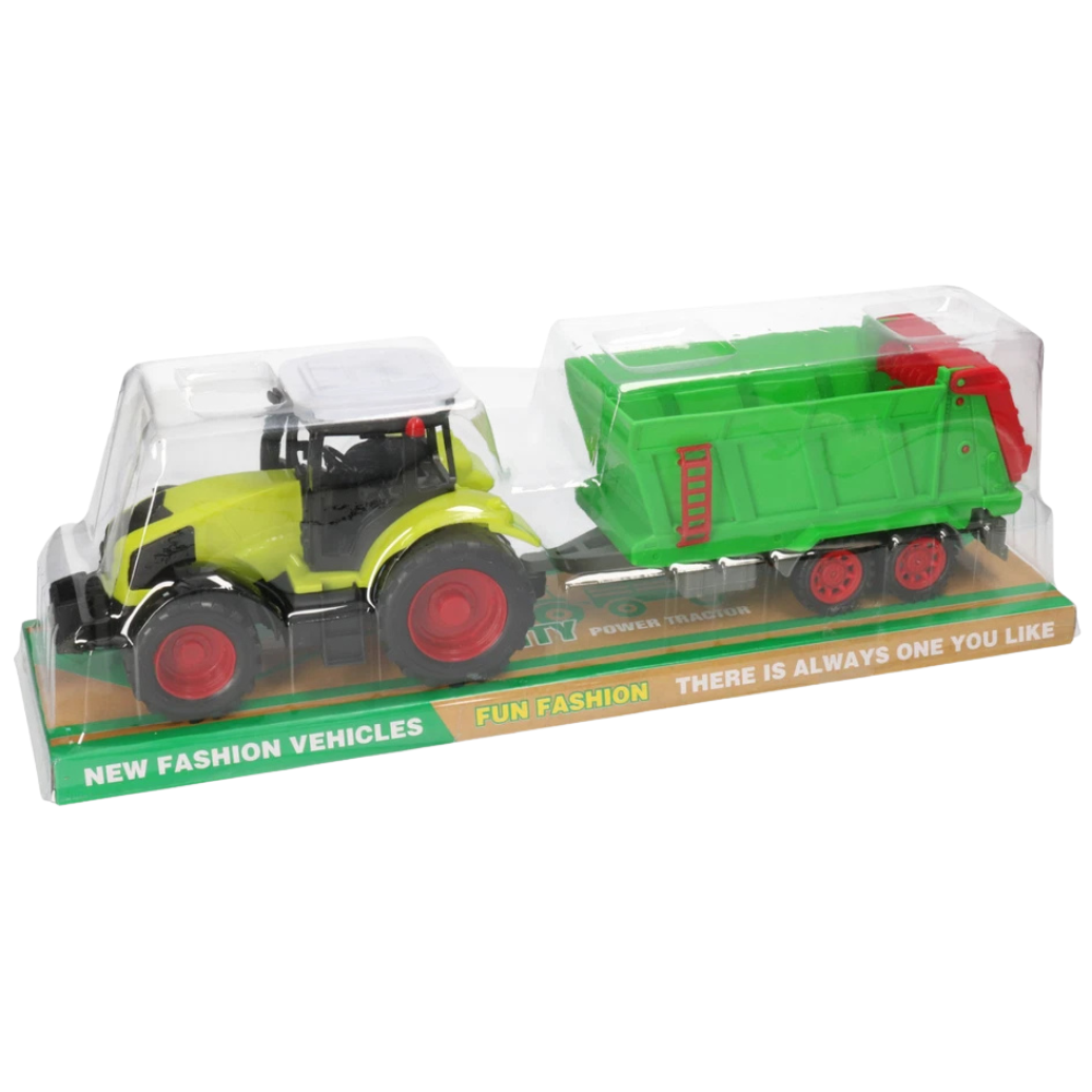 Green Farm Tractor with Fertilizer Spreader Moving Parts Toy for Kids, Educational Gift