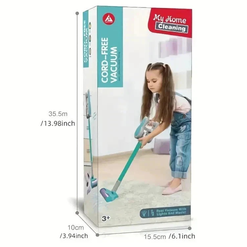 Mini Family Cordless Vacuum Cleaner Toy for Girls, Pretend Cleaning Role Play Fun Gift