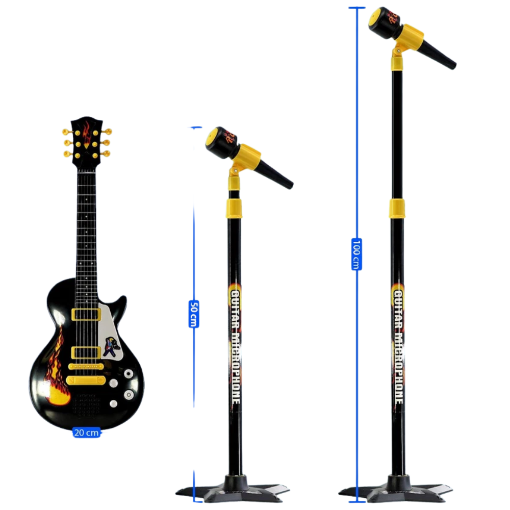 22" Kids Electric Rock Star Guitar & Microphone Set Musical Toy Adjustable Stand Black Gift