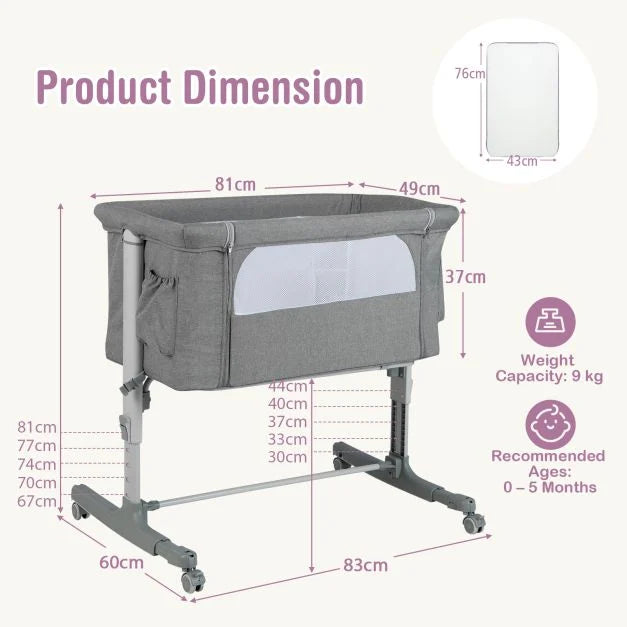 3-in-1 Baby Bedside Bassinet with Height Adjustment and Cozy, Plush Mattress