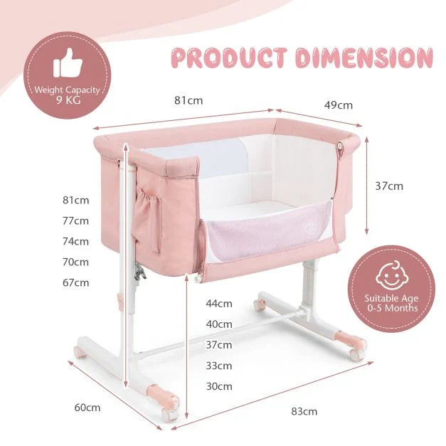 3-in-1 Baby Bedside Bassinet with Height Adjustment and Cozy, Plush Mattress