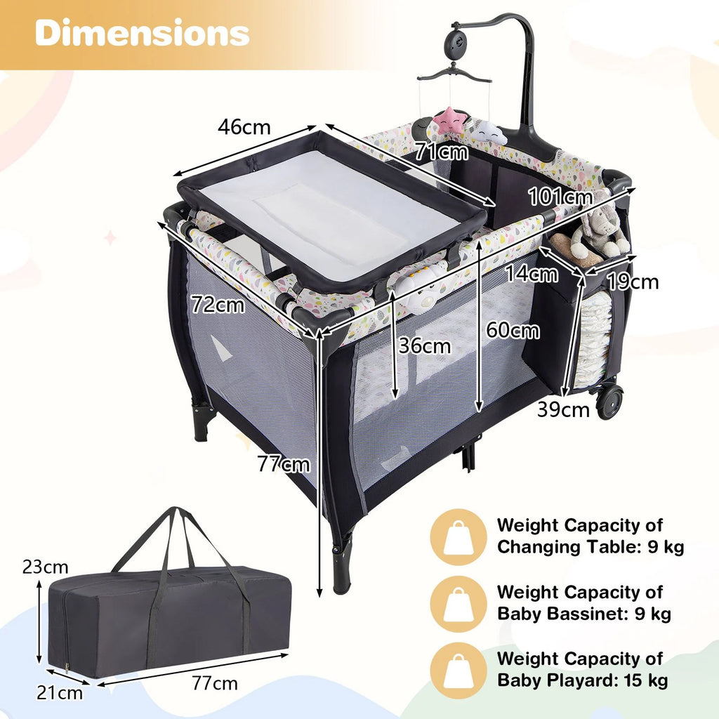 Baby Activity Center 3-in-1: Foldable Pack and Play with Changing Table