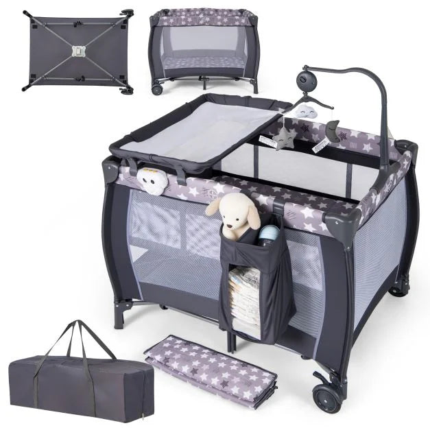 Baby Activity Center 3-in-1: Foldable Pack and Play with Changing Table