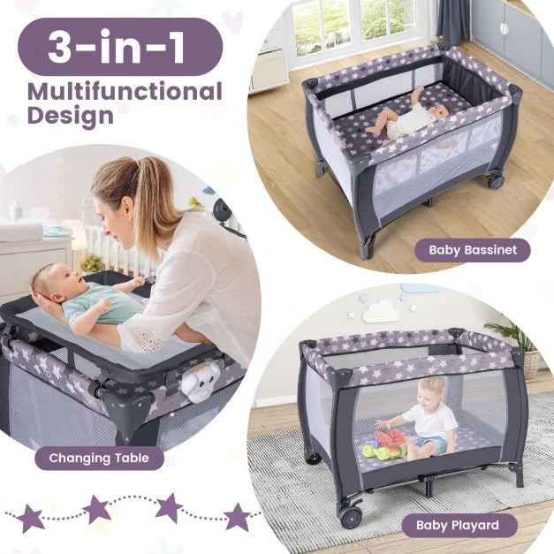 Baby Activity Center 3-in-1: Foldable Pack and Play with Changing Table