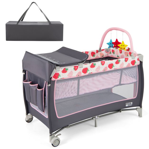 3-in-1 Baby Playard Portable Nursery Center with Toy Bar for Infants