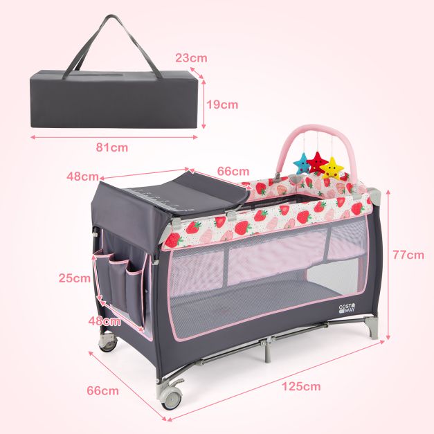 3-in-1 Baby Playard Portable Nursery Center with Toy Bar for Infants