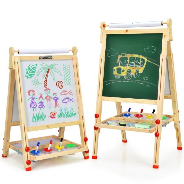 3-in-1 Double-Sided Children’s Art Easel with Whiteboard & Chalkboard