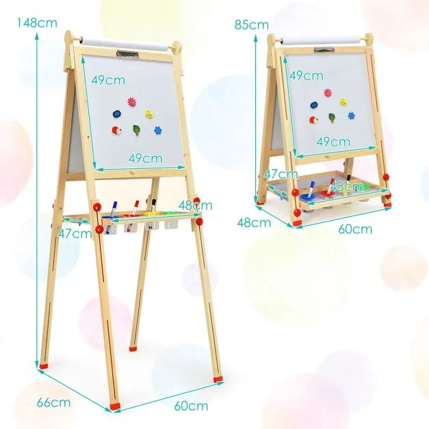 3-in-1 Double-Sided Children’s Art Easel with Whiteboard & Chalkboard