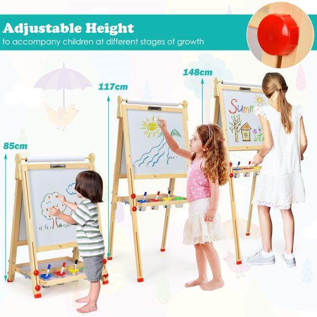 3-in-1 Double-Sided Children’s Art Easel with Whiteboard & Chalkboard