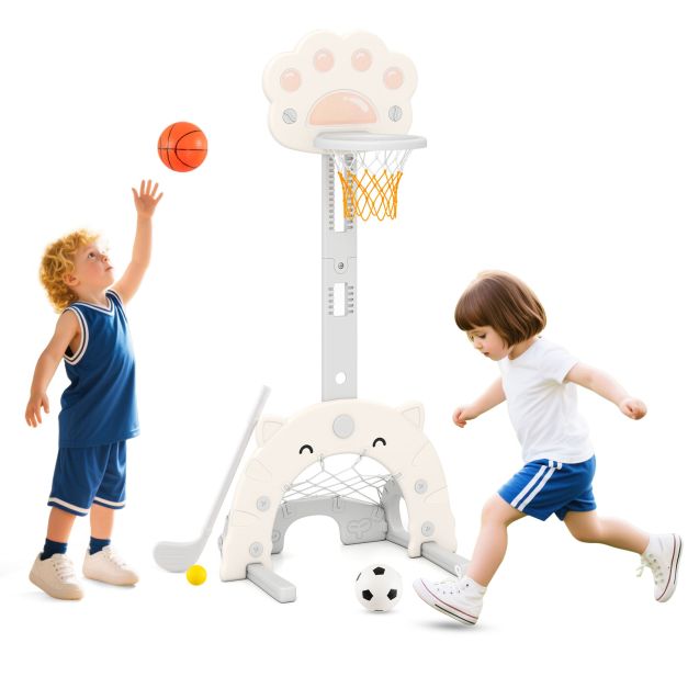 Kids 3-in-1 Sports Center with Basketball Hoop and Soccer Goal