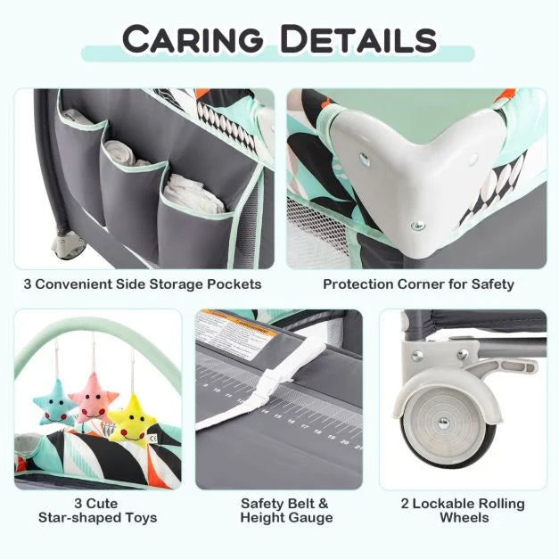 3-in-1 Baby Playard Portable Nursery Center with Toy Bar for Infants