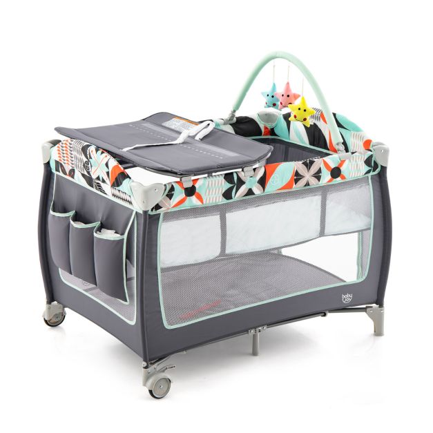 3-in-1 Baby Playard Portable Nursery Center with Toy Bar for Infants