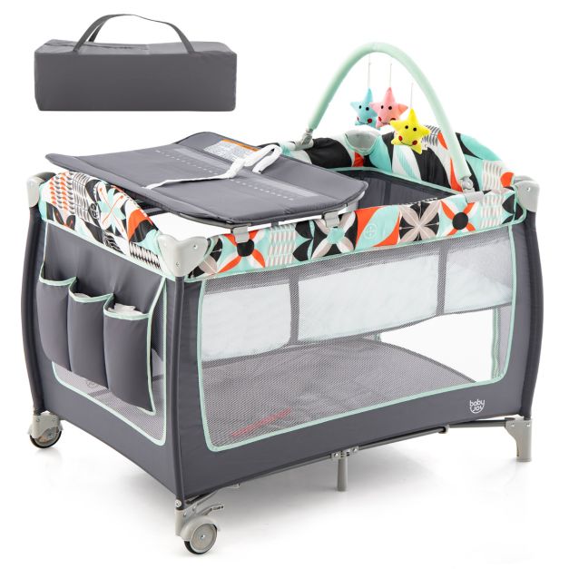 3-in-1 Baby Playard Portable Nursery Center with Toy Bar for Infants