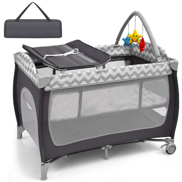 3-in-1 Baby Playard Portable Nursery Center with Toy Bar for Infants