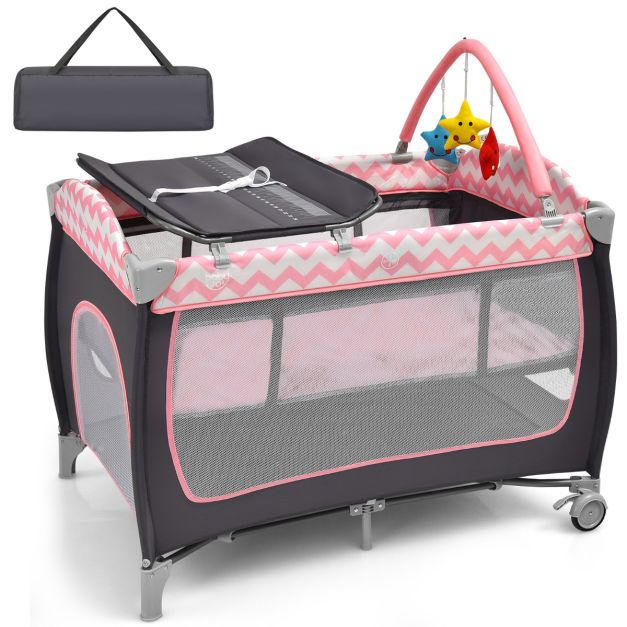 3-in-1 Baby Playard Portable Nursery Center with Toy Bar for Infants