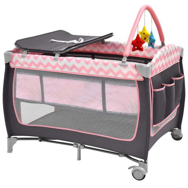 3-in-1 Baby Playard Portable Nursery Center with Toy Bar for Infants