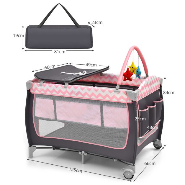 3-in-1 Baby Playard Portable Nursery Center with Toy Bar for Infants